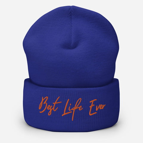 Blue+Orange BLE Script Cuffed Beanie